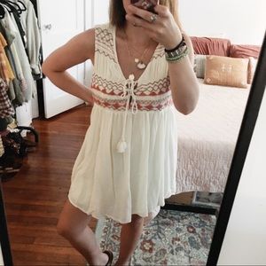 •FREE PEOPLE• Hand Stitched Smock V Neck Dress SM